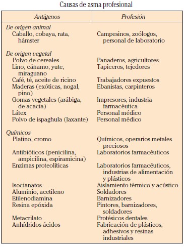 Causas de asma profesional